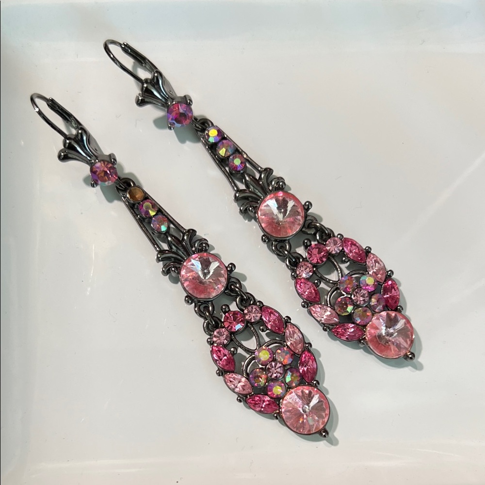 Pink Crystal Drop Earrings - Picture 5 of 10